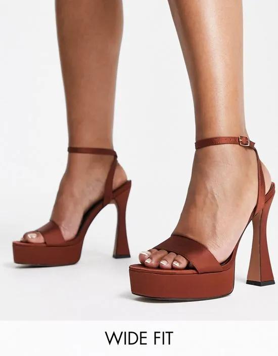 Wide Fit Noon platform barely there heeled sandals in chocolate