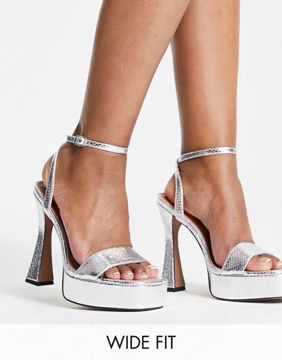 Wide Fit Noon platform barely there heeled sandals in silver