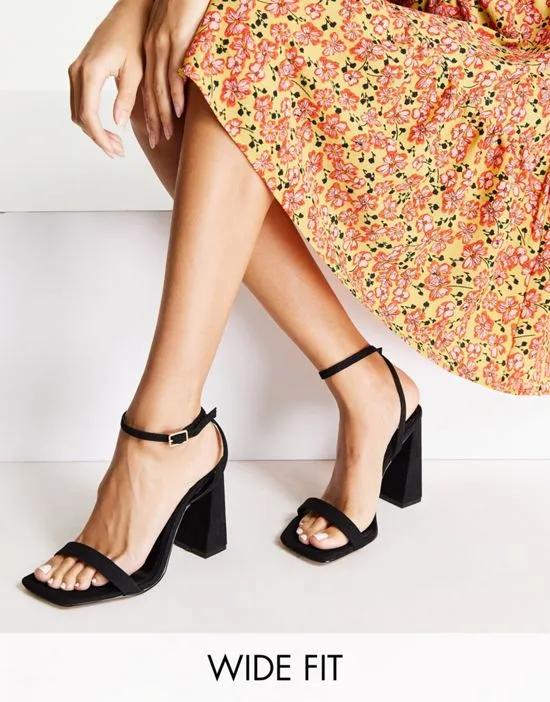 Wide Fit Nora barely there block heeled sandals in black