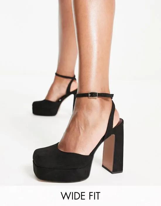 Wide Fit Peaked platform high heeled shoes in black
