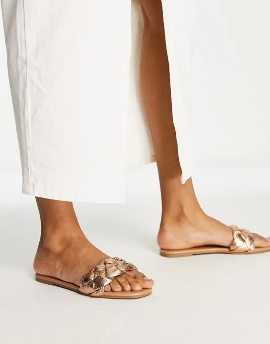 Wide Fit plaited mule sandals in rose gold