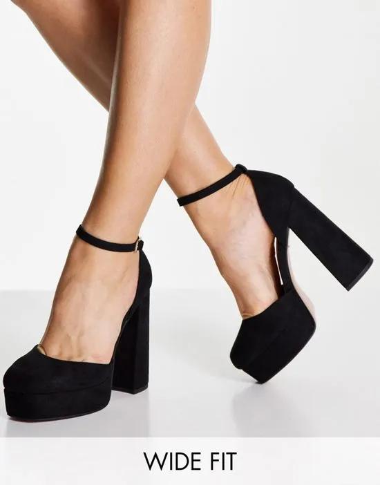 Wide Fit Priority platform high heeled shoes in black