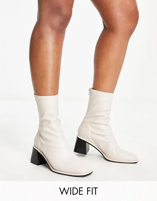 Wide Fit Rescue mid-heeled sock boots in off white