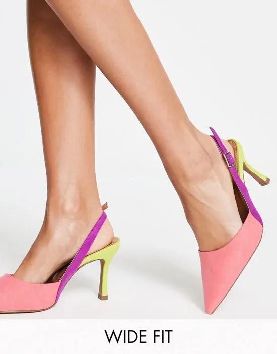 Wide Fit Samber slingback stiletto heels in multi