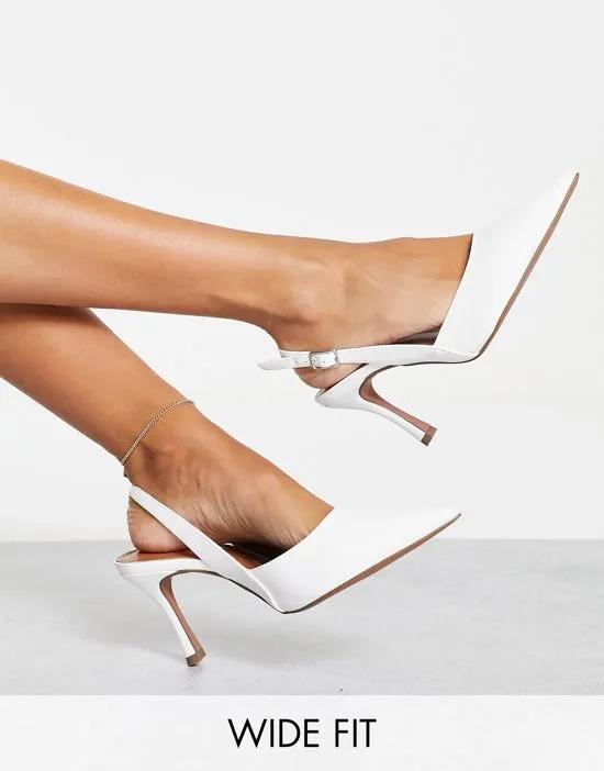Wide Fit Samber slingback stiletto heels in white