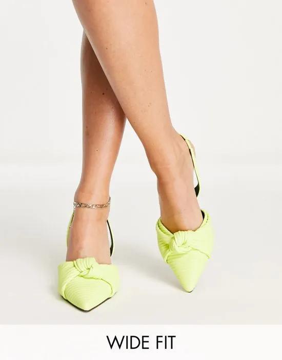 Wide Fit Soraya knotted slingback mid heeled shoes in lime