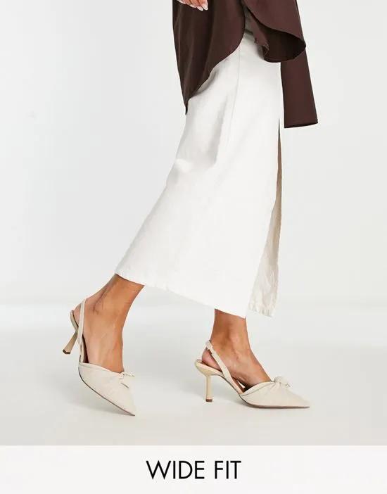 Wide Fit Soraya knotted slingback mid heeled shoes in natural fabrication