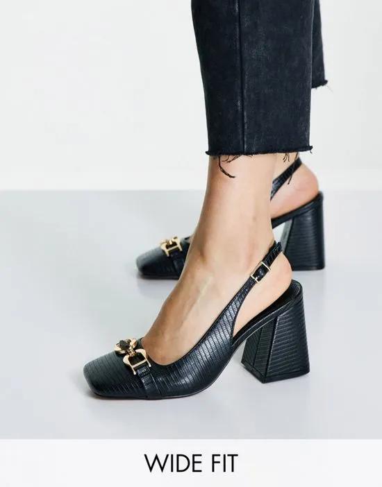 Wide Fit Stable snaffle detail slingback heeled shoes in black