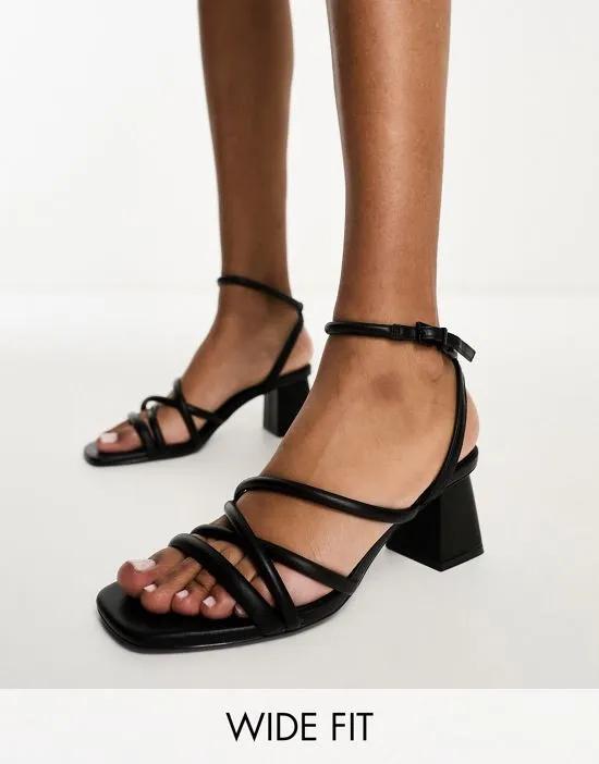 Wide Fit strappy block heel sandal in black