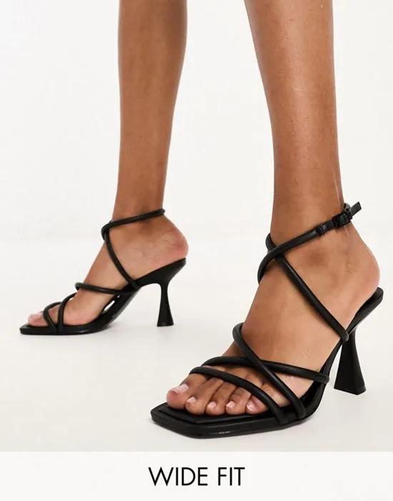 Wide Fit strappy heeled sandal with squared toe in black