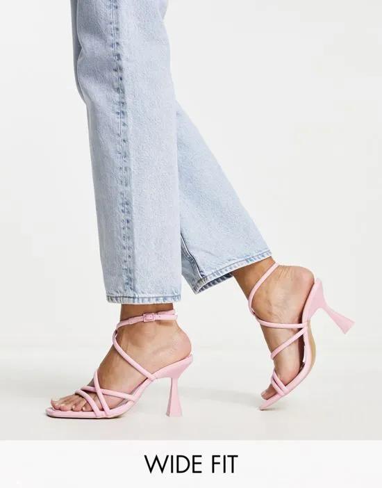 Wide Fit strappy kitten heeled sandals in pink