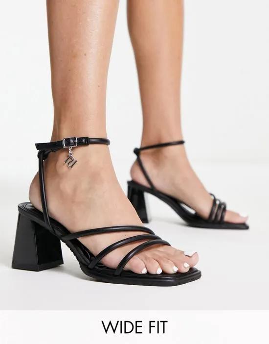 Wide Fit strappy sandals with block heel in black