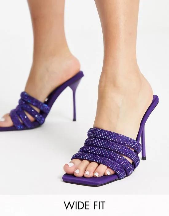 Wide Fit Summer embellished heeled mules in purple