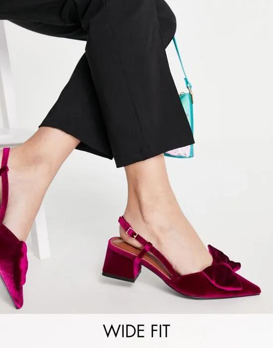 Wide Fit Suzy bow slingback mid heeled shoes in magenta