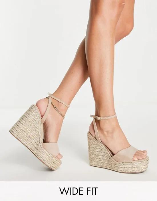 Wide Fit Tasha espadrille wedges in beige