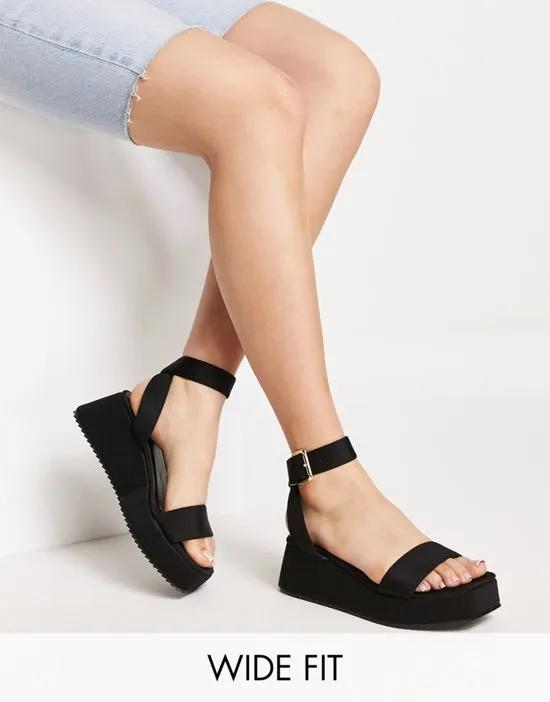 Wide Fit Tati flatform sandals in black