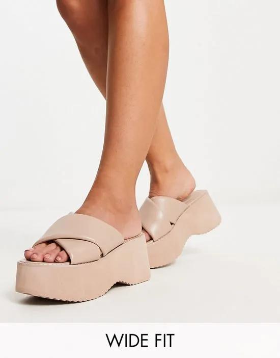 Wide Fit Tornado padded cross strap flatforms in beige