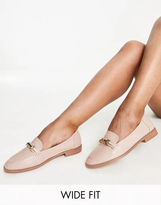 Wide Fit Verity loafer flat shoes with trim in blush