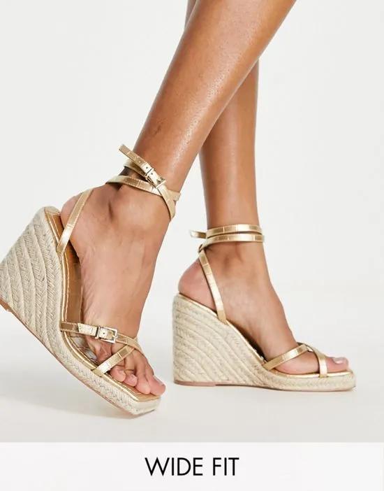 Wide Fit Wilma high espadrille wedges in gold