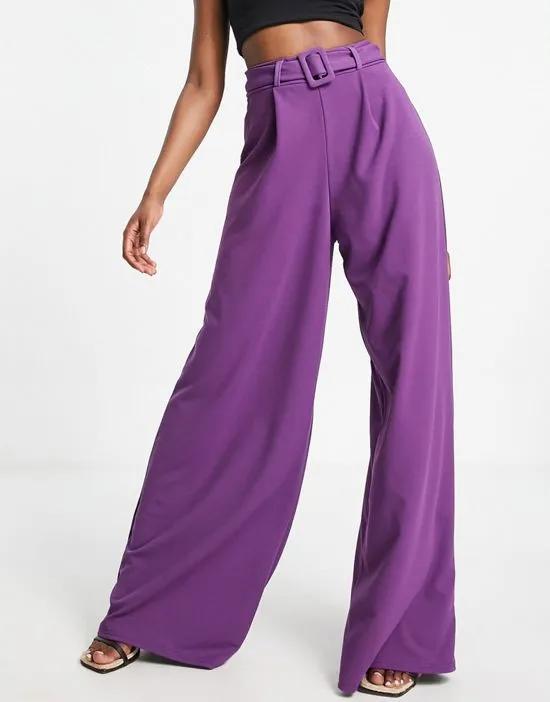 wide leg belted pants in purple - part of a set