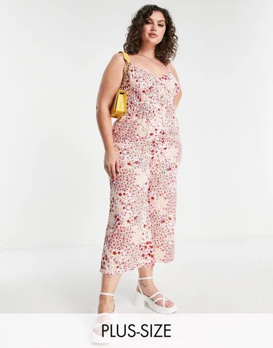 wide leg cami jumpsuit in pink ditsy floral