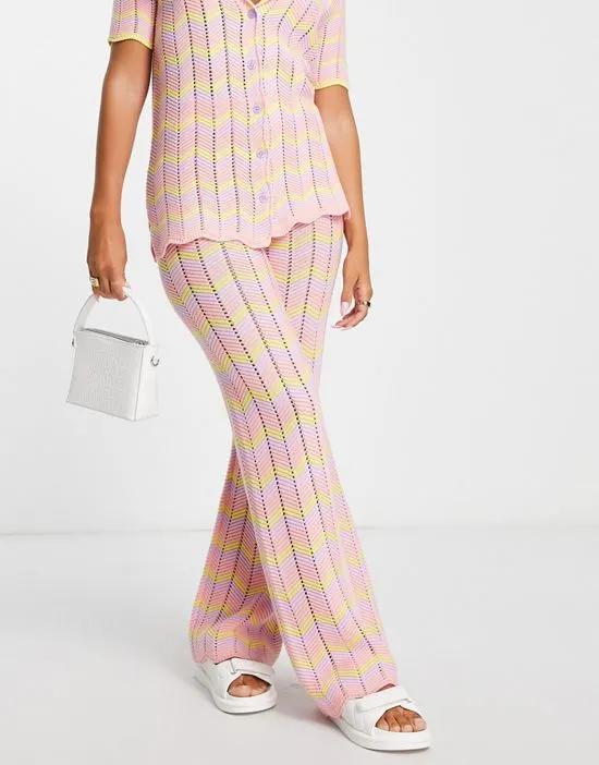 wide leg crochet pants in pink zigzag - part of a set