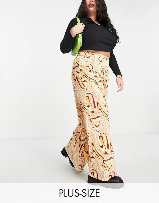 wide leg high waisted pants in marble print