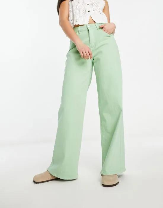wide leg jeans in pastel green