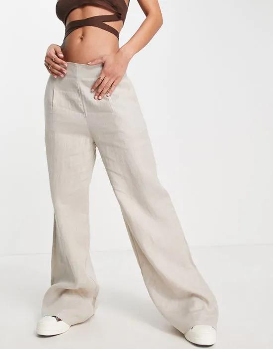 wide leg linen pants in beige - part of a set