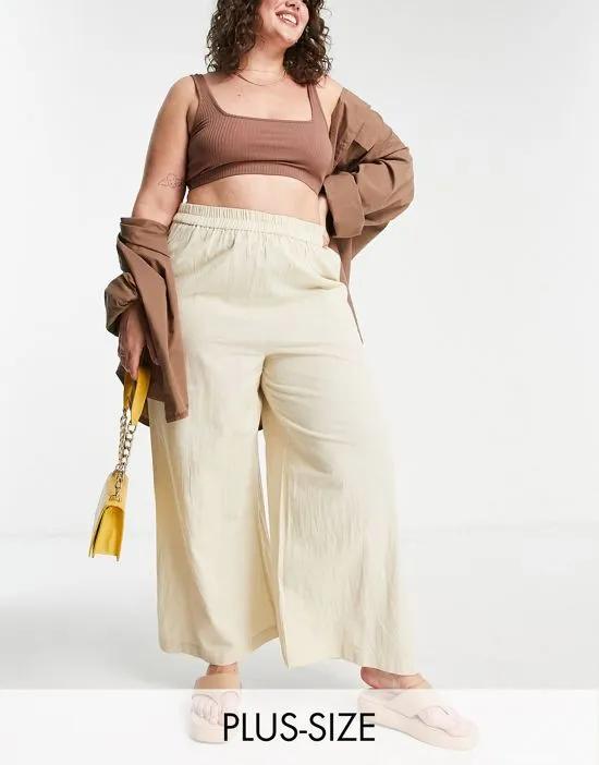 wide leg linen style relaxed pants in stone