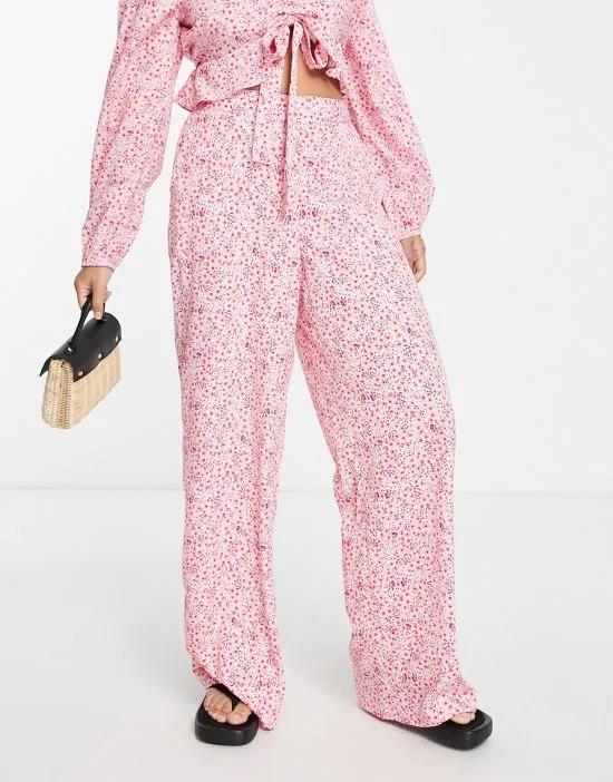 wide leg pants in pink floral - part of a set
