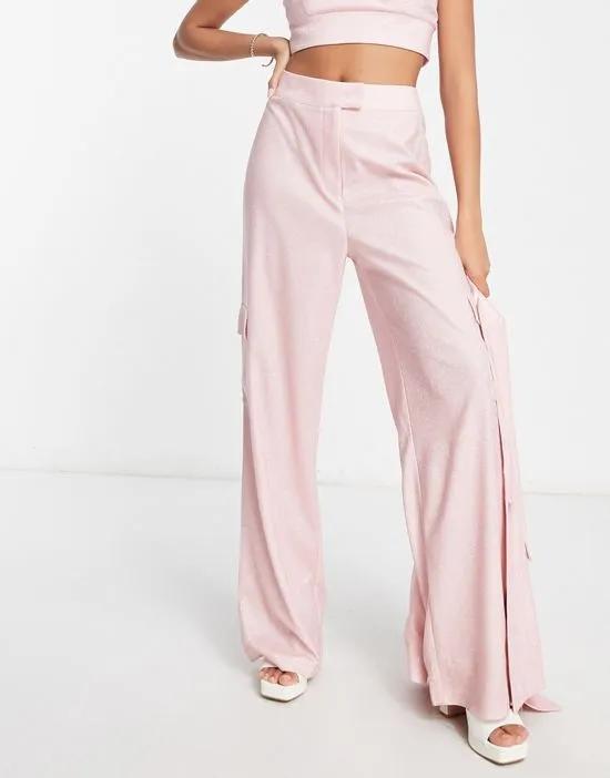 wide leg pants in pink glitter - part of a set