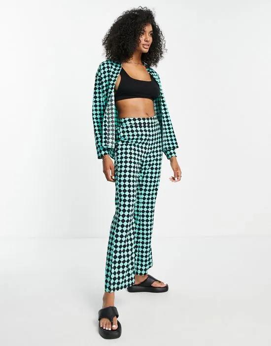 wide leg pants in teal diamond plaid - part of a set