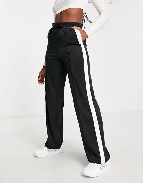 wide leg pants with side stripe in black