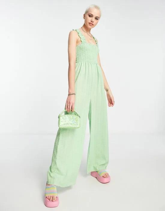 wide leg relaxed jumpsuit with shirring bust in apple green
