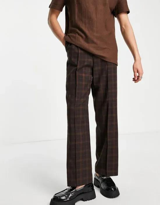 wide leg smart pants with brown highlight plaid and drawstring
