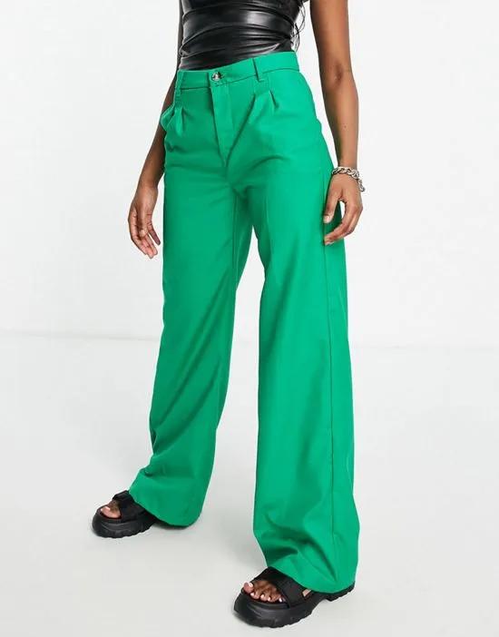 wide leg tailored pants in green