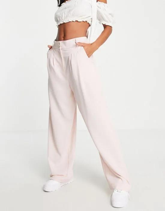 wide leg tailored pants in light pink