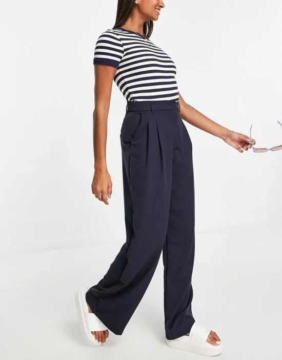wide leg tailored pants in navy