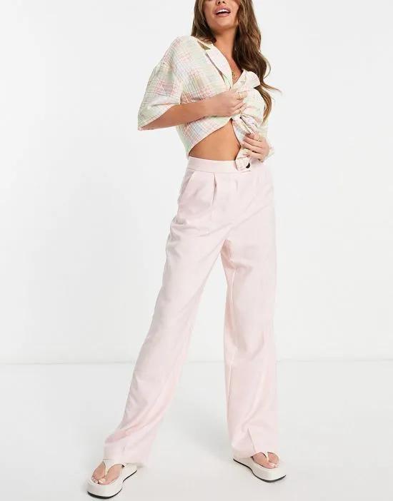 wide leg tailored pants in pink