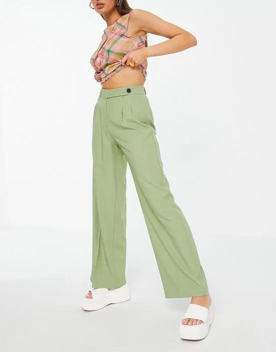 wide leg tailored pants in soft green