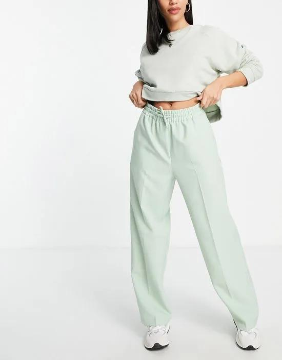 wide leg tailored sweatpants in sage green - part of a set