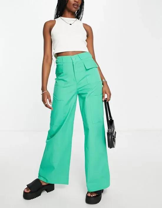 wide leg utility cargo pants in green - part of a set