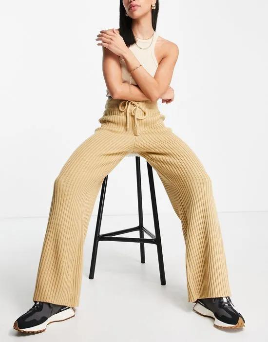 wide ribbed knit pants in camel - part of a set