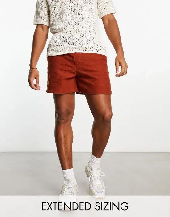 wide textured shorts in shorter length in brown