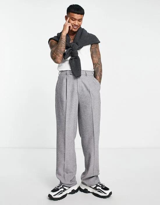 wide wool mix smart pants in nep texture in gray