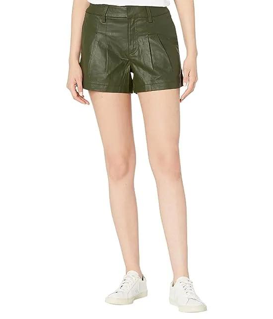 Willa Coated Denim Pleated Shorts in Olive