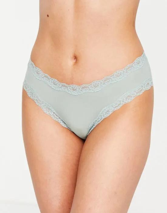 Wilma brazilian brief with lace trim in dusty blue