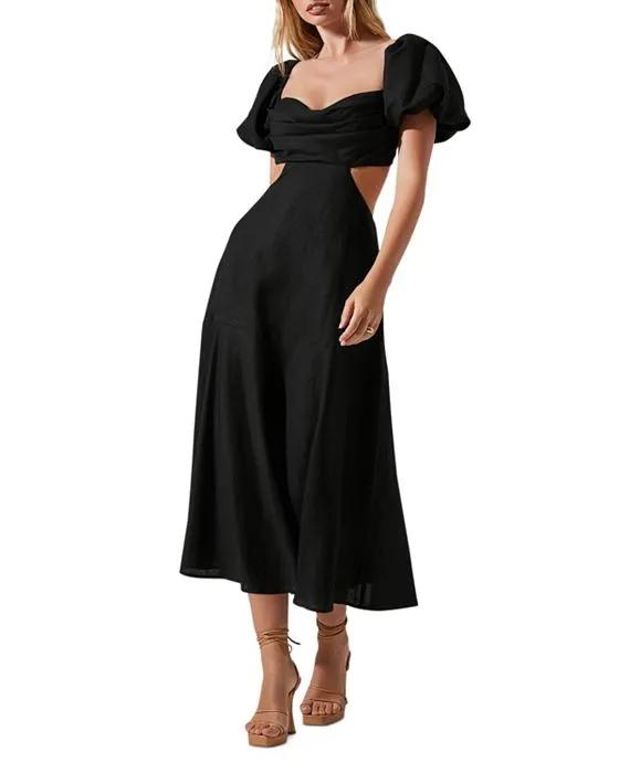Winley Puff Sleeve Cutout Midi Dress