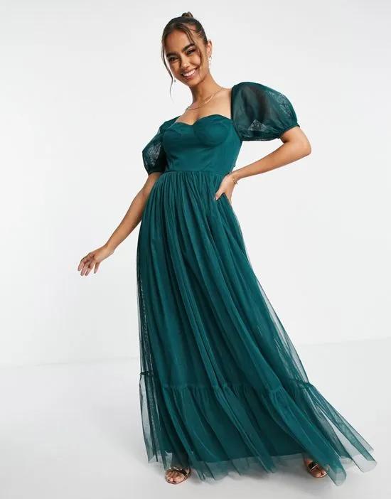With Love tie back dress in emerald green